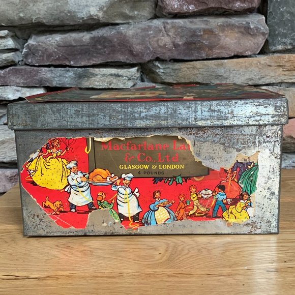 VTG 30s Christmas Tin Macfarlane Lang's M.L. Assorted Biscuits Cookies Holiday - Picture 3 of 13
